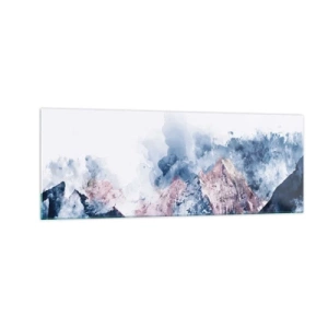 Impression sur verre - Image sur verre - Montagnes à l'aquarelle dans des tons pastel sur fond blanc - 140x50cm - Ce sont des sommets ! - Décoration murale moderne pour le salon et la chambre ARTTOR