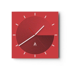 Horloge murale - Pendule murale - Cercles concentriques sur fond rouge - 30x30cm - Mouvement circulaire - Décoration murale moderne pour le salon et la chambre ARTTOR