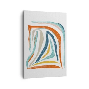 Impression sur toile - Image sur toile - Lignes colorées et dynamiques dans les tons de bleu, orange et beige - 50x70cm - Abstraction avec un sourire amical - Décoration murale moderne pour le salon et la chambre ARTTOR