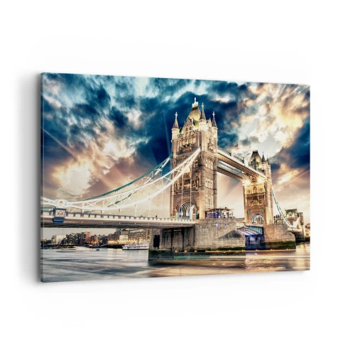 Impression sur toile - Image sur toile - Tower Bridge au crépuscule contre un ciel dynamique - 120x80cm - Monument de l'empire victorien - Décoration murale moderne pour le salon et la chambre ARTTOR