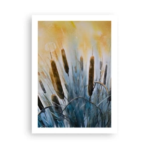 Affiche - Poster - Une composition picturale de roseaux dans une lumière chaude - 50x70cm - Fraicheur de l'eau, chaleur du soleil - Décoration murale moderne pour le salon et la chambre ARTTOR