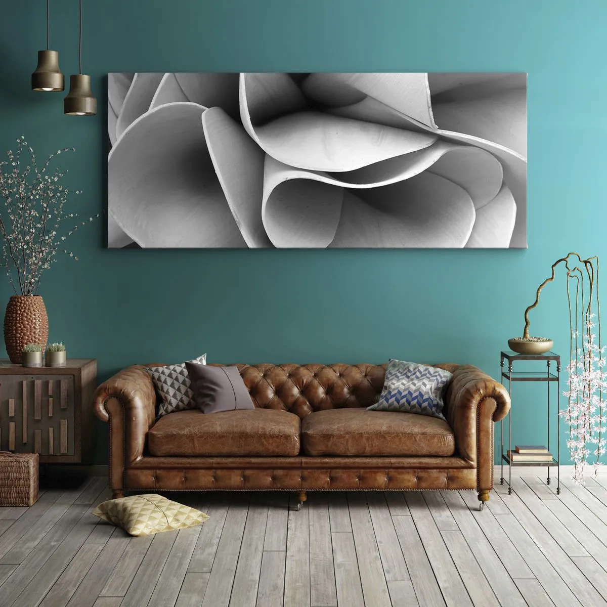Impression sur toile - Image sur toile - Détails en noir et blanc de formes abstraites - 160x50cm - Il s'en passe dans l'espace - Décoration murale moderne pour le salon et la chambre ARTTOR