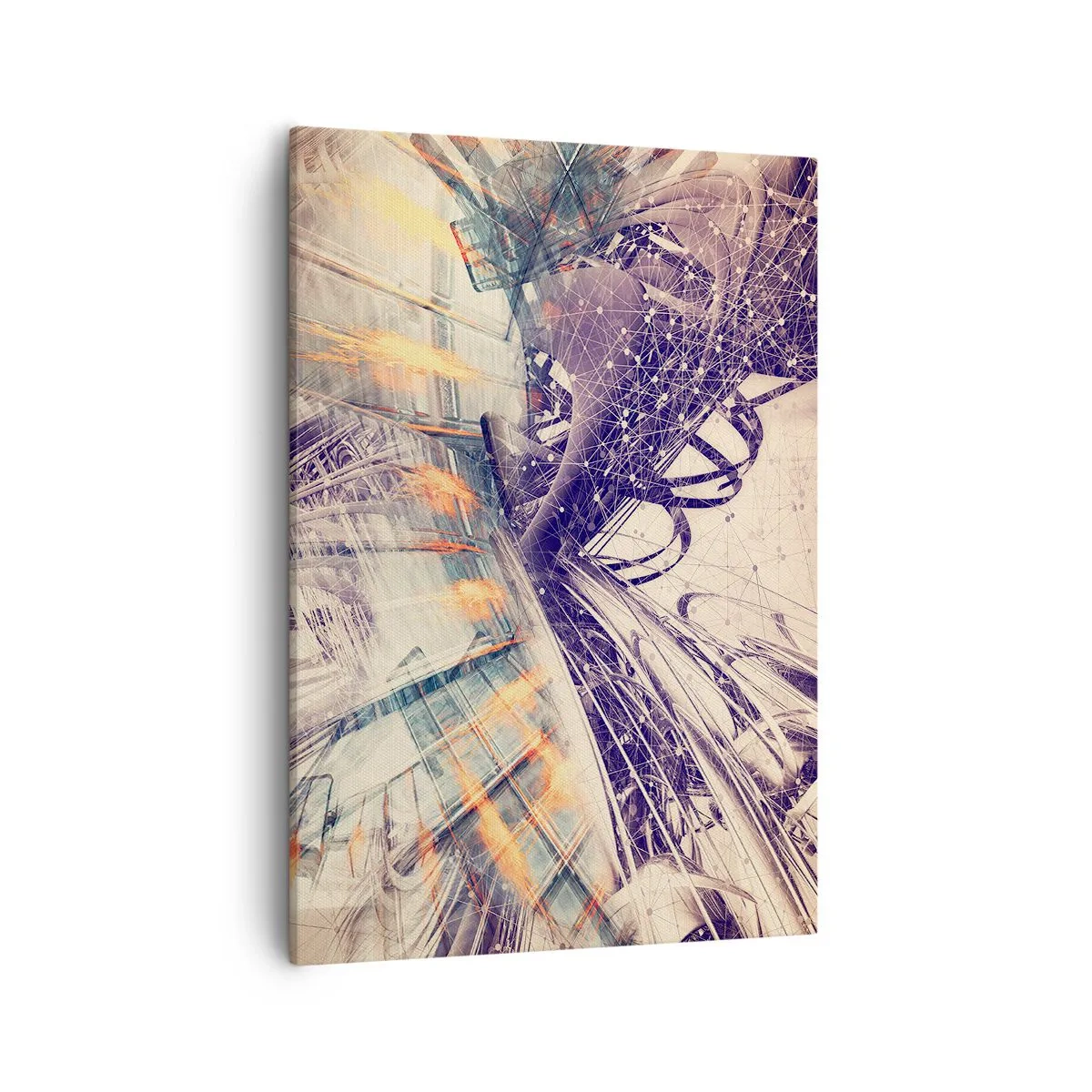 Impression sur toile - Image sur toile - Abstraction dynamique dans les tons beige et violet - 50x70cm - En grande hâte - Décoration murale moderne pour le salon et la chambre ARTTOR