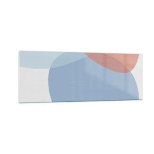 Impression sur verre - Image sur verre - Une composition abstraite dans des tons pastel de bleu et de rose avec des formes organiques. - 140x50cm - Relations pastel - Décoration murale moderne pour le salon et la chambre ARTTOR