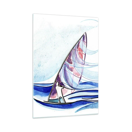 Impression sur verre - Image sur verre - Un voilier sur les vagues dans un style aquarelle - 50x70cm - Avec le vent au rythme des vagues - Décoration murale moderne pour le salon et la chambre ARTTOR