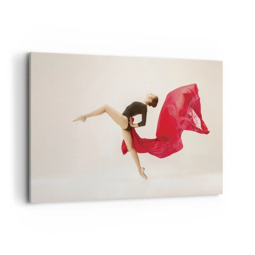Impression sur toile - Image sur toile - Une danseuse dynamique en tenue noire et tissu rouge en mouvement. - 100x70cm - Rouge et noir - Décoration murale moderne pour le salon et la chambre ARTTOR