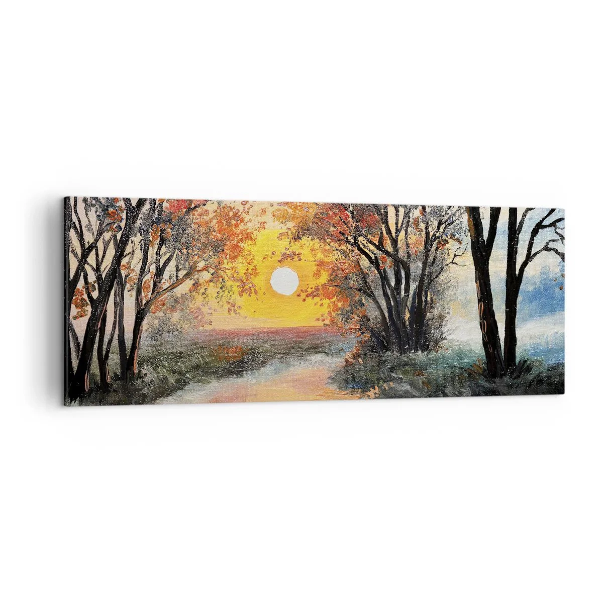 Impression sur toile - Image sur toile - Coucher de soleil sur la rivière dans un paysage d'automne - 140x50cm - Climats de printemps - Décoration murale moderne pour le salon et la chambre ARTTOR