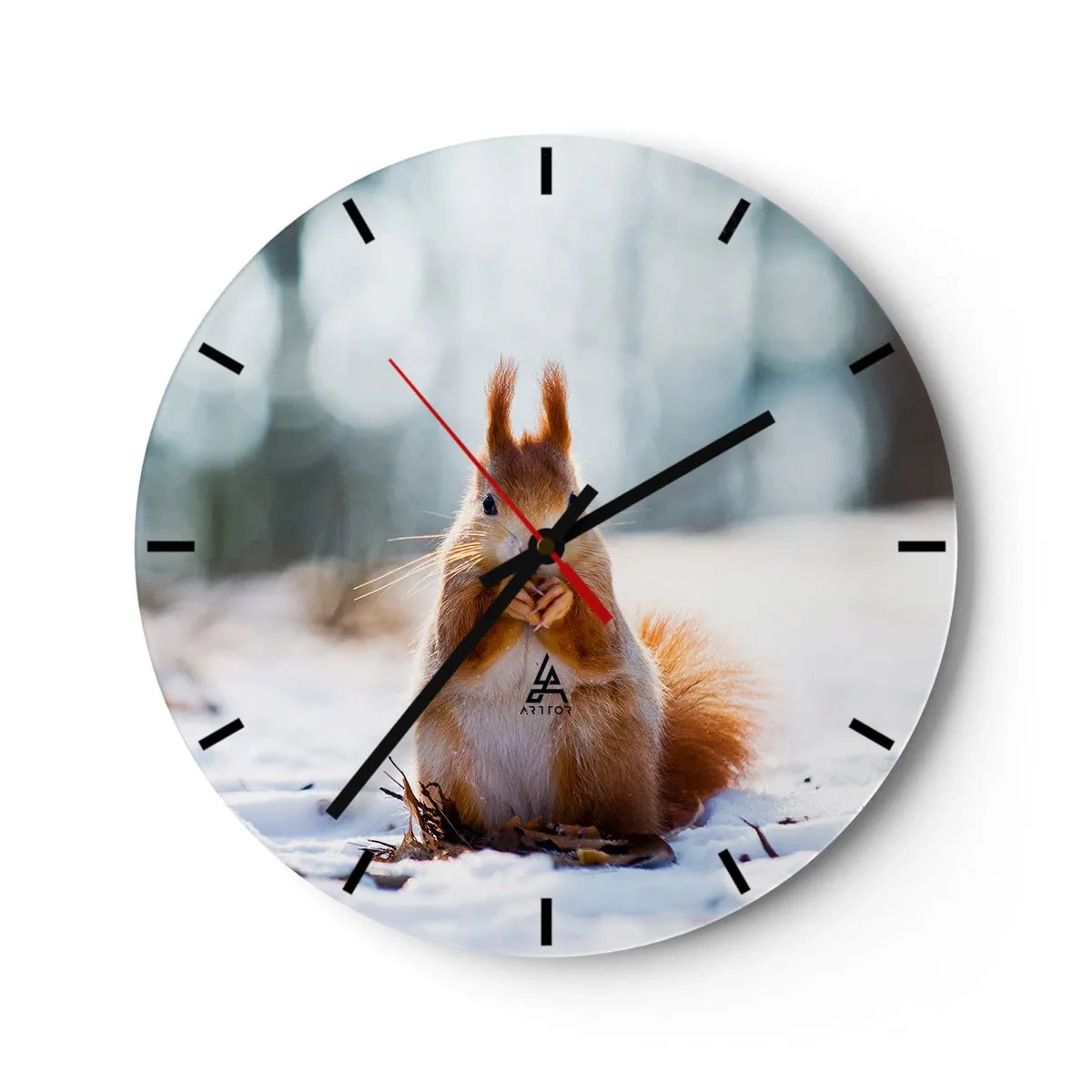 Horloge murale - Pendule murale - Un écureuil dans la neige dans un paysage hivernal - 30x30cm - Qu'est ce que tu regardes comme ça? - Décoration murale moderne pour le salon, la cuisine et la chambre ARTTOR
