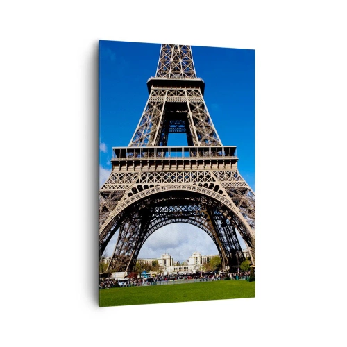 Impression sur toile - Image sur toile - La Tour Eiffel sur fond de ciel bleu et de parc verdoyant - 80x120cm - Tout Paris à ses pieds - Décoration murale moderne pour le salon et la chambre ARTTOR