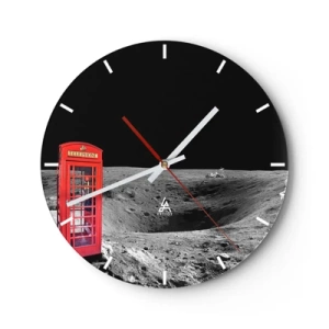 Horloge murale - Pendule murale - Une cabine téléphonique rouge à la surface de la lune - 30x30cm - Une blague cosmique - Décoration murale moderne pour le salon, la cuisine et la chambre ARTTOR