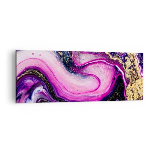 Impression sur toile - Image sur toile - Vagues abstraites dans des tons violets et dorés - 140x50cm - Un instant dans les coulisses - Décoration murale moderne pour le salon et la chambre ARTTOR