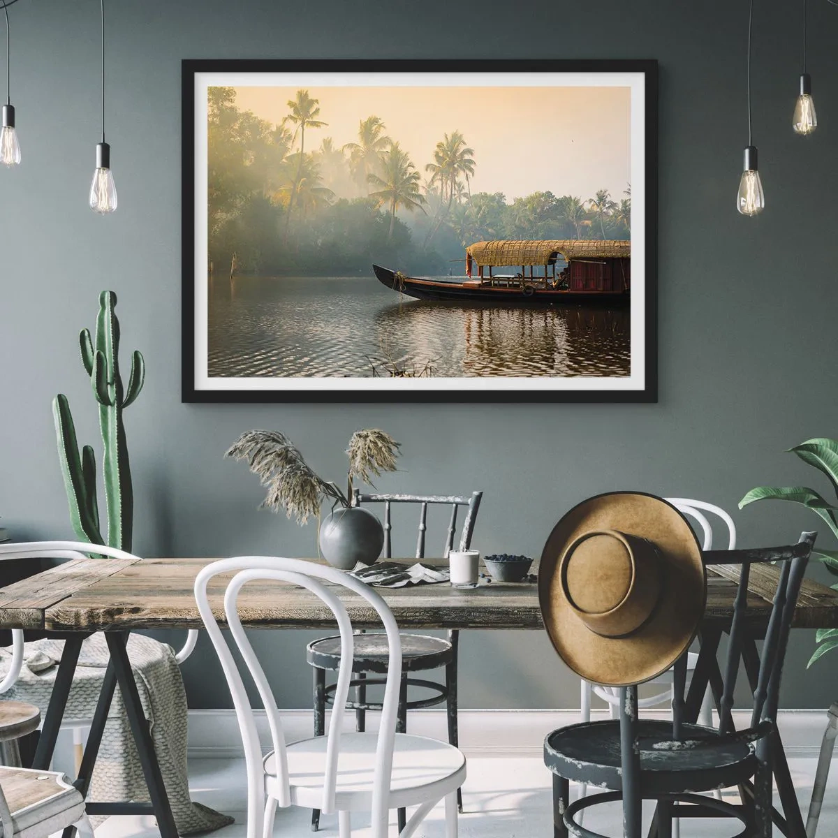 Affiche dans un cadre noir - Poster - Maison sur la rivière - 91x61 cm