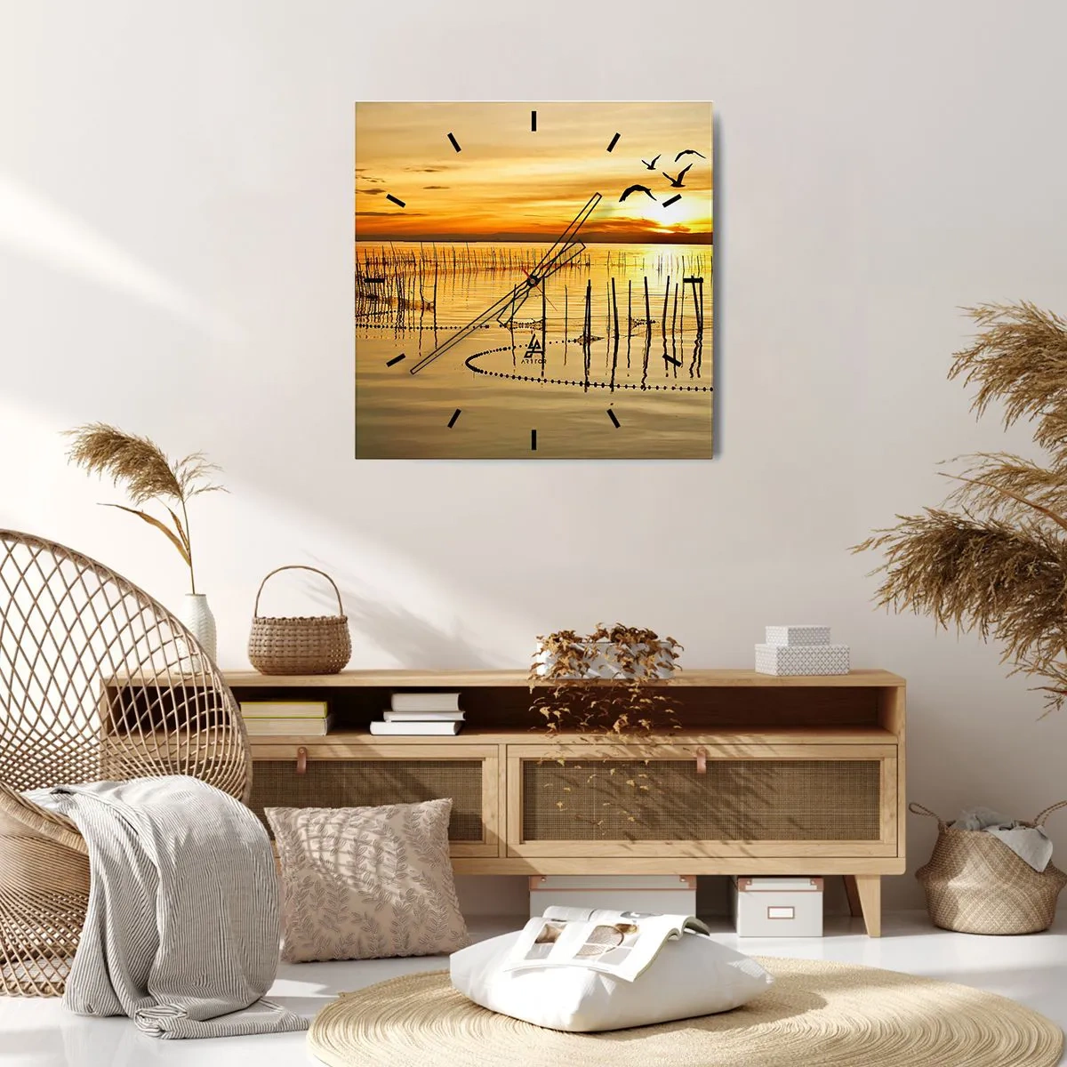 Horloge murale - Pendule murale - À la pêche - 30x30 cm