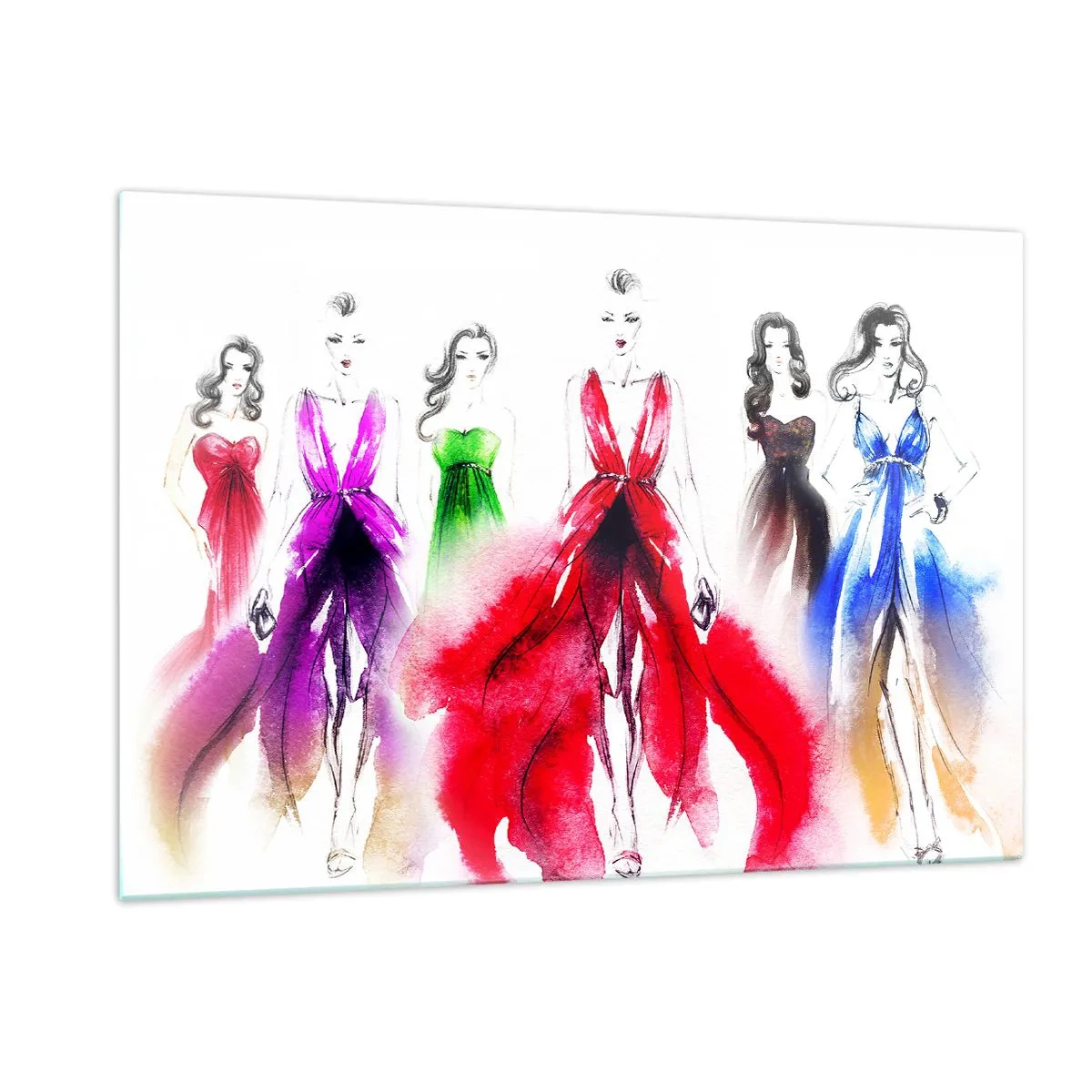 Impression sur verre - Image sur verre - Croquis de femmes en robes de soirée colorées - 120x80cm - Ambiances pour les déguisements - Décoration murale moderne pour le salon et la chambre ARTTOR
