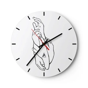 Horloge murale - Pendule murale - Un croquis délicat de deux mains jointes sur un fond blanc - 30x30cm - Bon contact - Décoration murale moderne pour le salon, la cuisine et la chambre ARTTOR