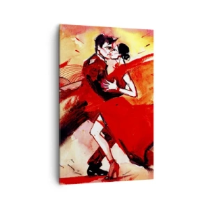Impression sur toile - Image sur toile - Un couple dansant le tango dans des tons rouges sur un fond dynamique. - 80x120cm - Le rythme violet de la passion - Décoration murale moderne pour le salon et la chambre ARTTOR