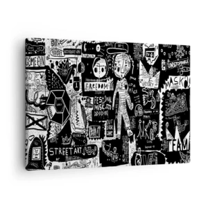 Impression sur toile - Image sur toile - Collage noir et blanc inspiré du street art - 70x50cm - Jeunesse spirituelle de loi et de joie - Décoration murale moderne pour le salon et la chambre ARTTOR