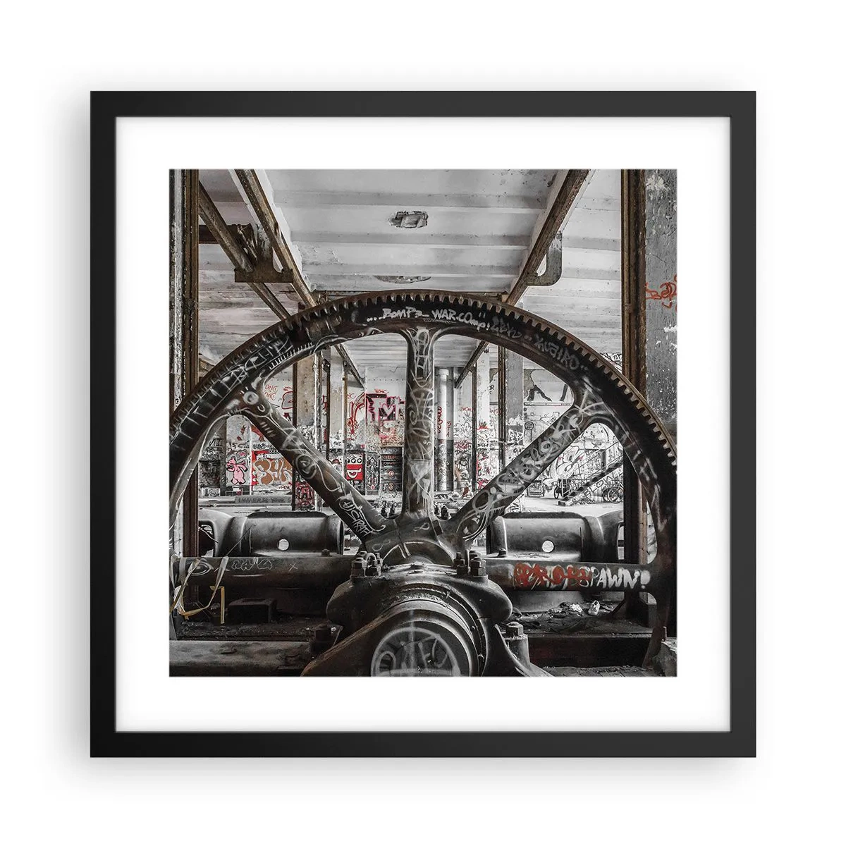 Affiche dans un cadre noir - Poster - Vie secrète d'une usine - 40x40 cm