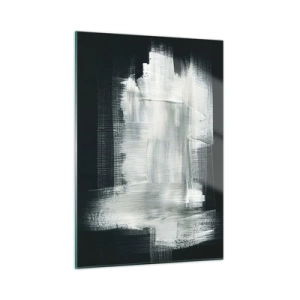 Impression sur verre - Image sur verre - Abstraction minimaliste en noir et blanc - 50x70cm - Tissé à la verticale et à l'horizontale - Décoration murale moderne pour le salon et la chambre ARTTOR