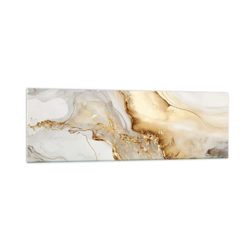 Impression sur verre - Image sur verre - Motifs abstraits dorés et marbrés sur fond clair - 160x50cm - Abstraction : beauté et bonté - Décoration murale moderne pour le salon et la chambre ARTTOR