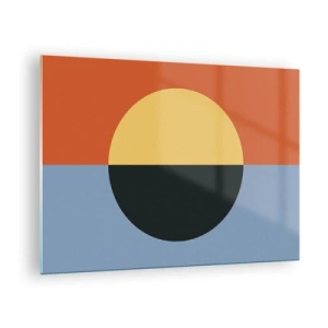 Impression sur verre - Image sur verre - Composition abstraite avec un cercle dans des tons chauds et froids - 70x50cm - Composition de chaleur et de fraîcheur - Décoration murale moderne pour le salon et la chambre ARTTOR