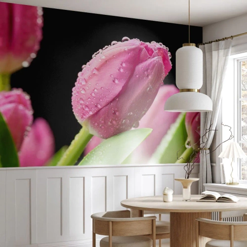 Papier peint sur mesure Premium Sand - Rêve de lilas dans la rosée - Fleurs, Tulipes, Bouquet de fleurs