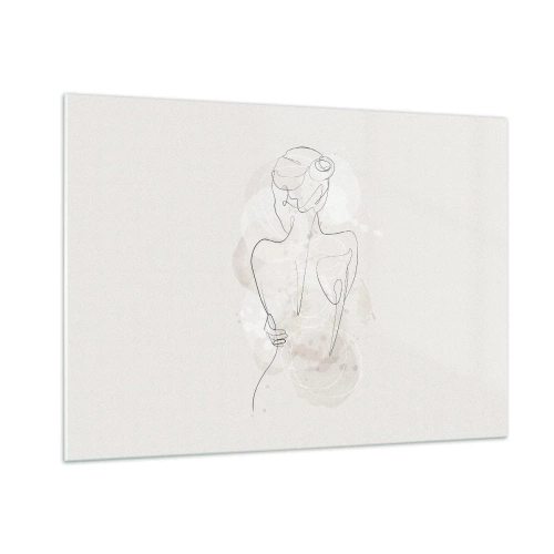 Impression sur verre - Image sur verre - Un croquis délicat d'une femme sur un fond clair - 100x70cm - Comme un instrument sensible - Décoration murale moderne pour le salon et la chambre ARTTOR
