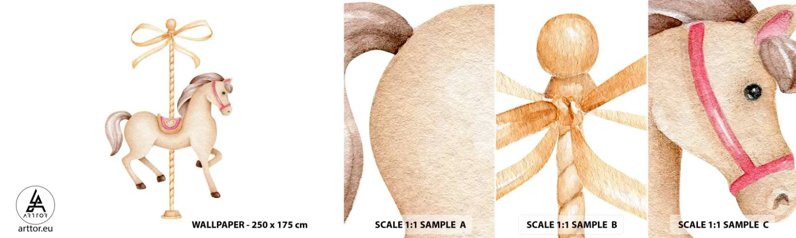 Échantillon De Papier Peint Standard Eco - Un trot gracieux - Cheval, Manège, De petite fille - 100x30 cm