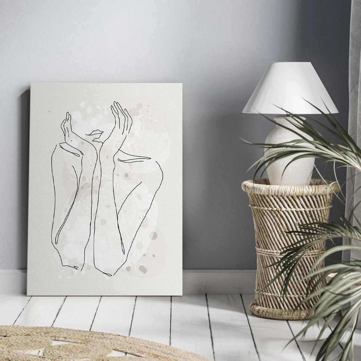 Impression sur toile - Image sur toile - Ligne de contour montrant les mains d'une femme sur un fond clair - 80x120cm - Instant de rêve - Décoration murale moderne pour le salon et la chambre ARTTOR
