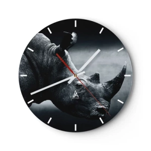 Horloge murale - Pendule murale - Portrait d'un rhinocéros aux tons monochromes sur fond sombre - 30x30cm - Le profil droit - Décoration murale moderne pour le salon, la cuisine et la chambre ARTTOR