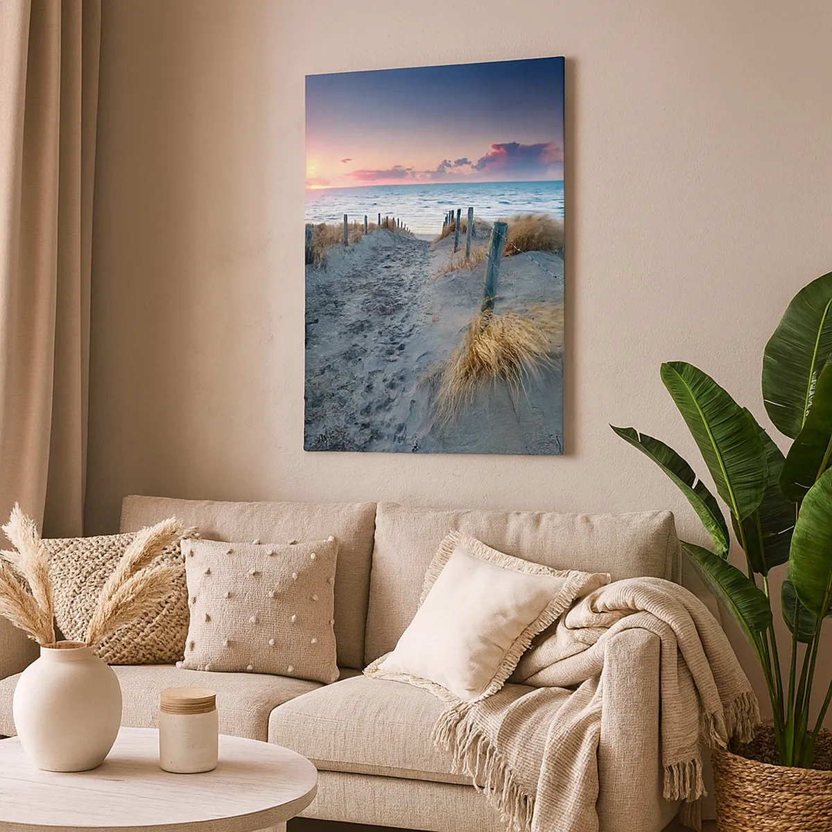 Impression sur toile - Image sur toile - Chemin menant à la plage au coucher du soleil - 50x70cm - Tu as versé l'éclat de l'arc-en-ciel sur les flots - Décoration murale moderne pour le salon et la chambre ARTTOR