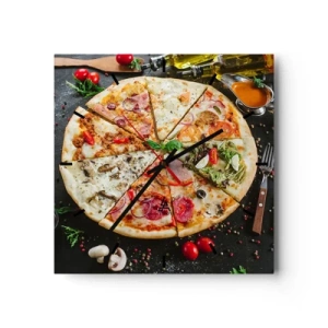 Horloge murale - Pendule murale - Pizza aux saveurs variées avec un fond de garnitures - 30x30cm - Une gamme de saveurs - Décoration murale moderne pour le salon et la chambre ARTTOR