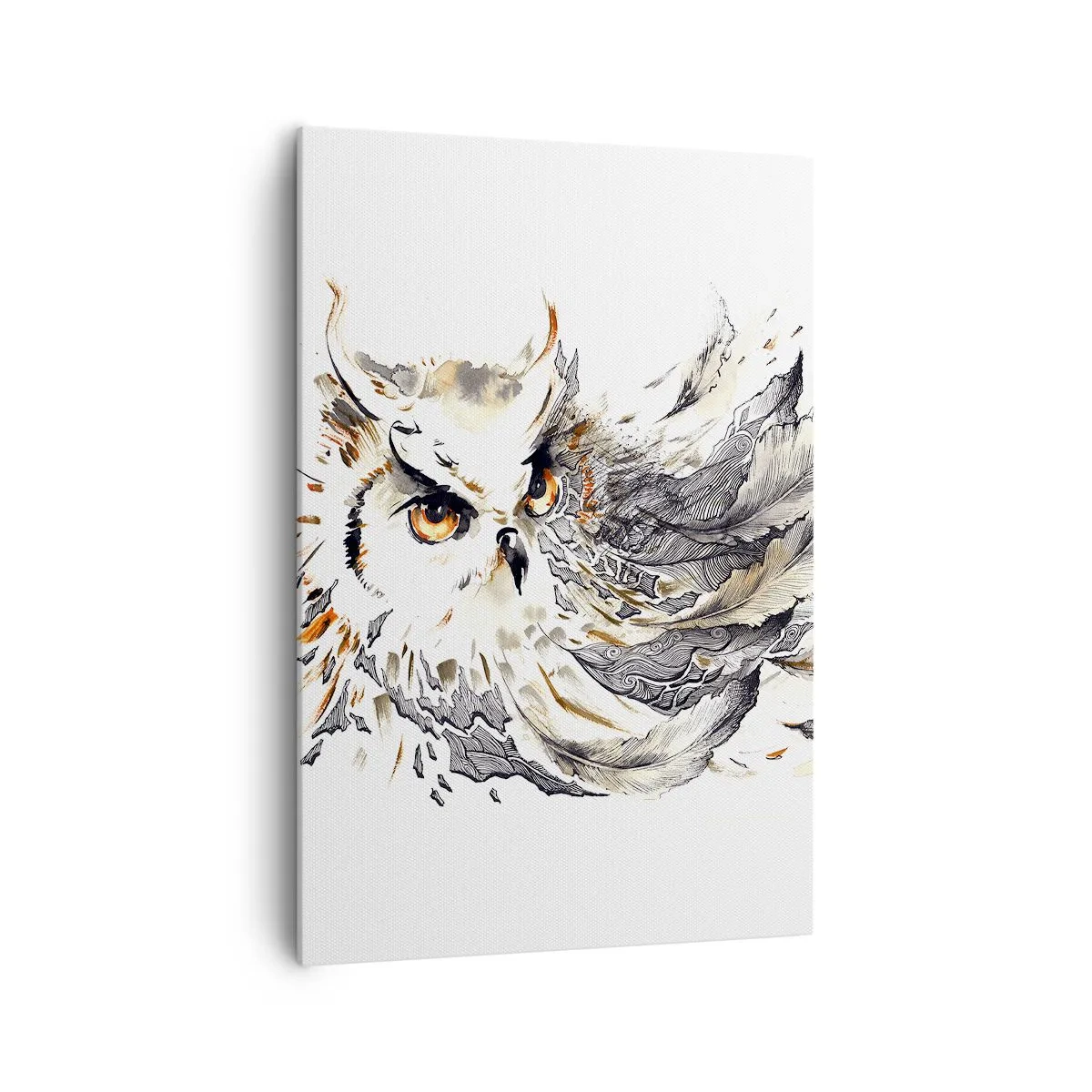 Impression sur toile - Image sur toile - Un hibou aux plumes mystiques sous forme d'aquarelle artistique - 70x100cm - Elle vient du monde de la magie - Décoration murale moderne pour le salon et la chambre ARTTOR