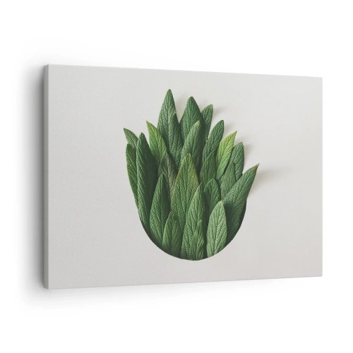 Impression sur toile - Image sur toile - Une composition de feuilles vertes sur un fond clair - 70x50cm - Curiosité sans retenue - Décoration murale moderne pour le salon et la chambre ARTTOR
