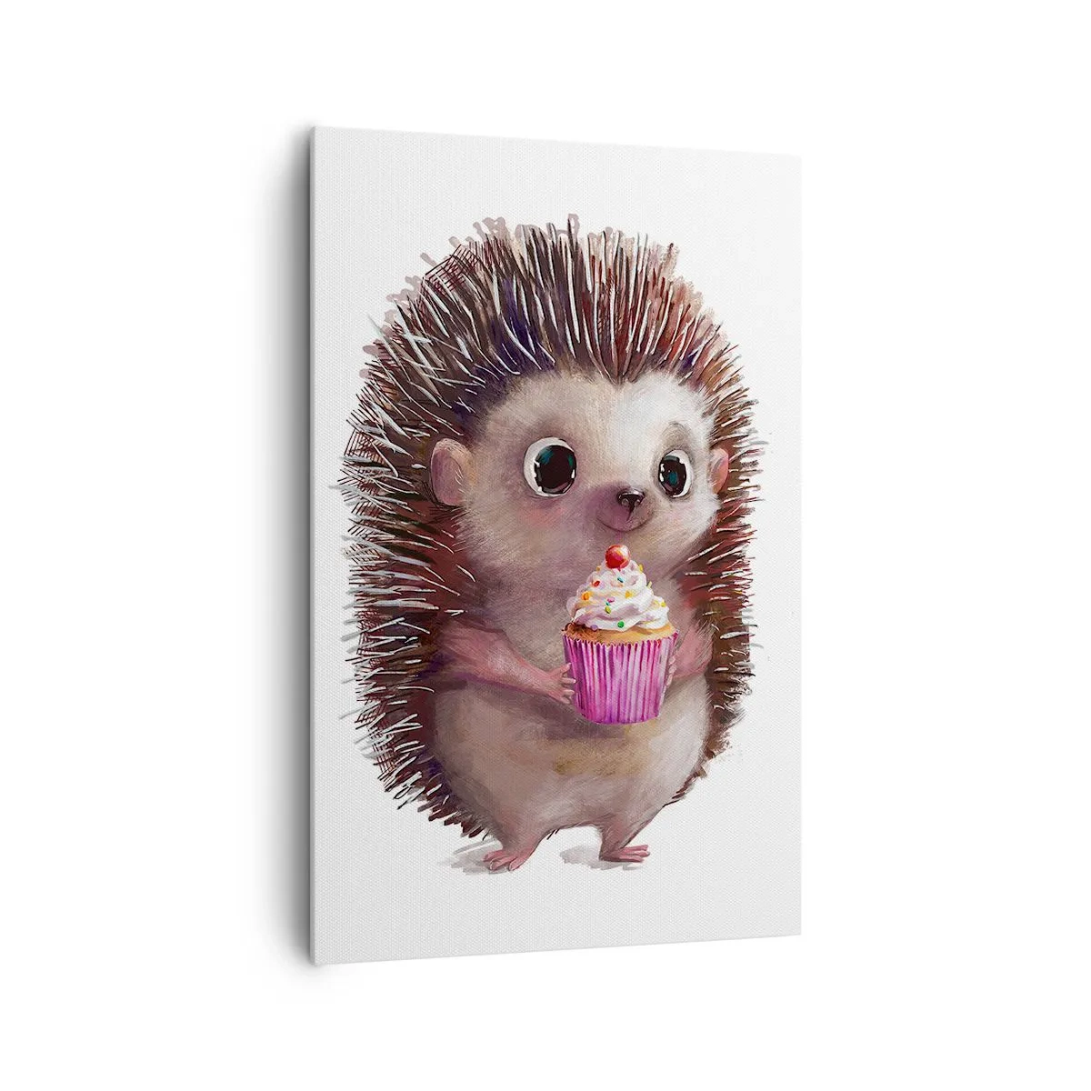 Impression sur toile - Image sur toile - Un hérisson mignon avec un cupcake - 80x120cm - La fête c'est tous les jours - Décoration murale moderne pour le salon et la chambre ARTTOR