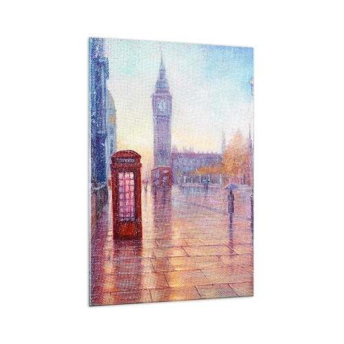 Impression sur verre - Image sur verre - Rue de Londres avec Big Ben un jour de pluie - 70x100cm - Jour automnal londonien - Décoration murale moderne pour le salon et la chambre ARTTOR
