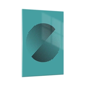 Impression sur verre - Image sur verre - Un cercle minimaliste avec des lignes sur un fond turquoise. - 80x120cm - Cercle – une variation géométrique - Décoration murale moderne pour le salon et la chambre ARTTOR