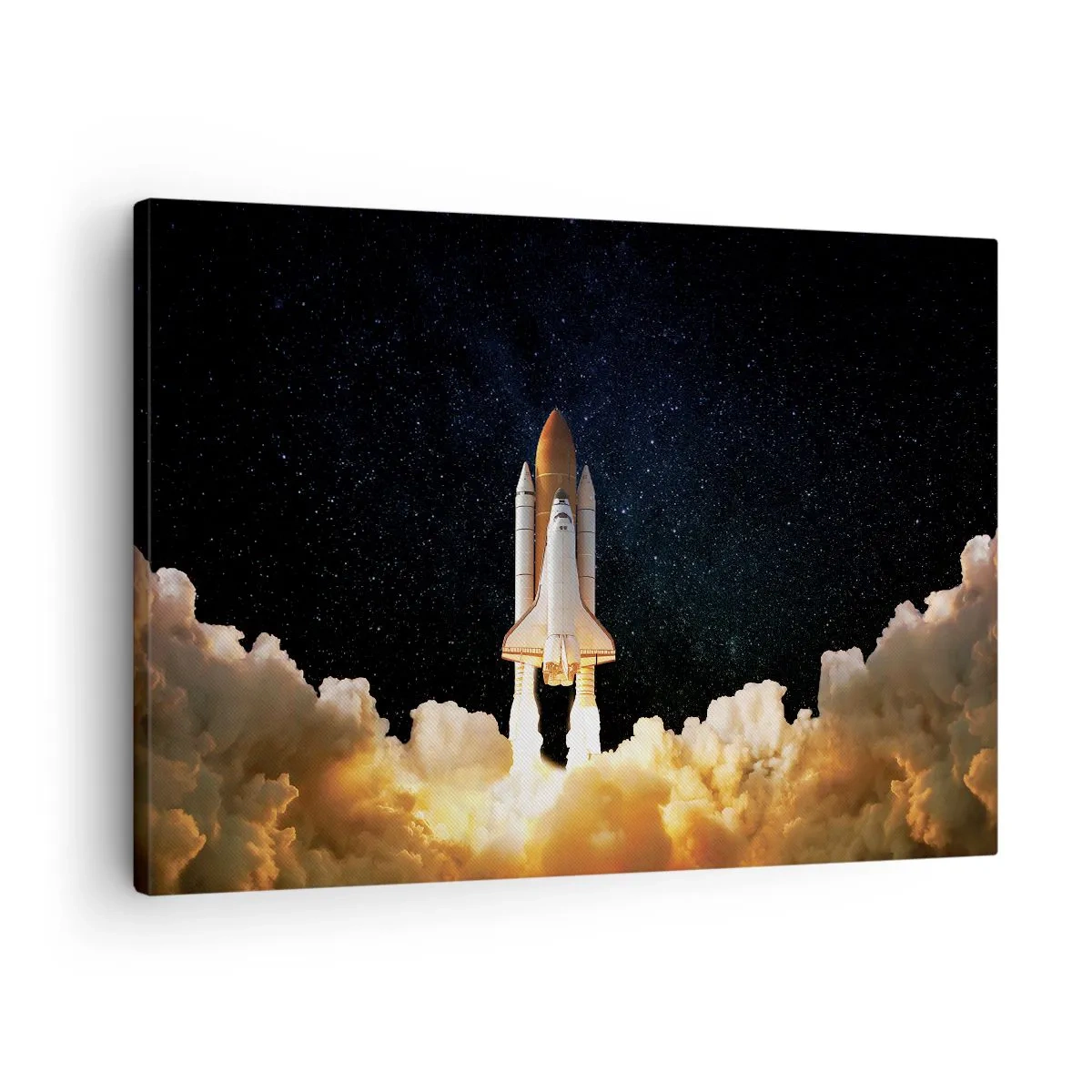 Impression sur toile - Image sur toile - Une fusée spatiale décollant dans le ciel étoilé - 70x50cm - Ad astra! - Décoration murale moderne pour le salon et la chambre ARTTOR