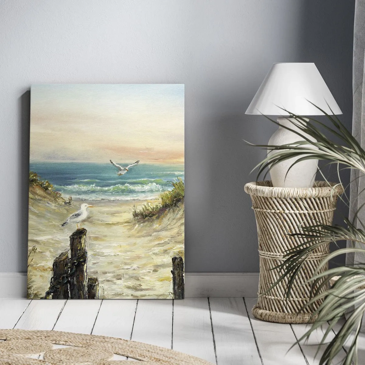 Impression sur toile - Image sur toile - Côte avec mouettes et dunes au coucher du soleil - 70x100cm - Retraite au calme - Décoration murale moderne pour le salon et la chambre ARTTOR