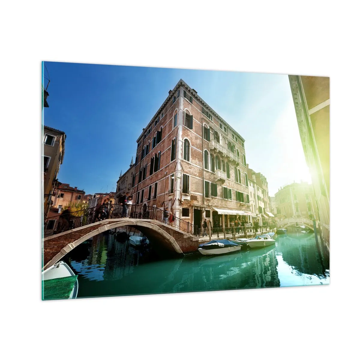 Impression sur verre - Image sur verre - Venise avec canal, pont et bâtiments historiques - 100x70cm - Venise - Amore Moi - Décoration murale moderne pour le salon et la chambre ARTTOR