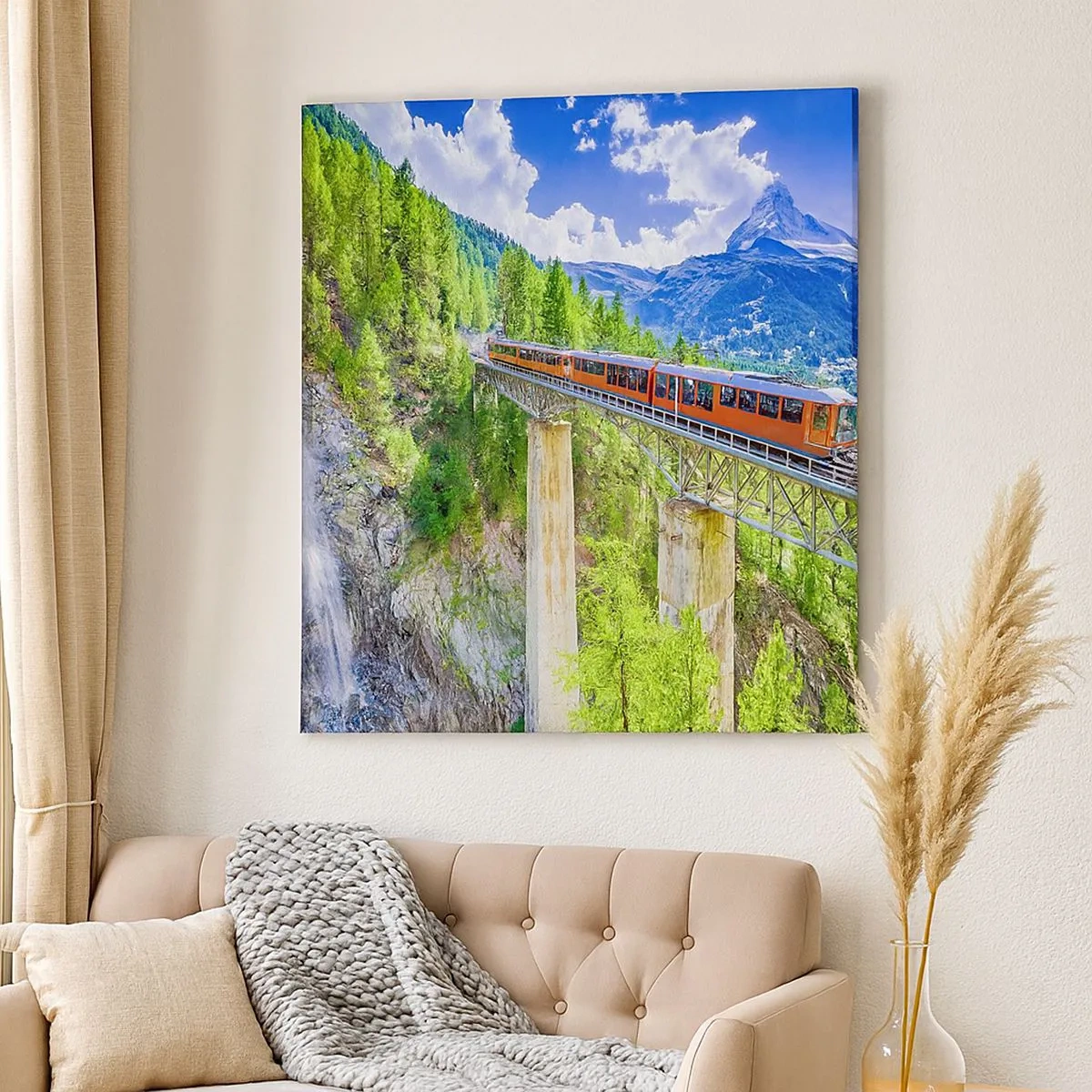 Impression sur toile - Image sur toile - Train dans les Alpes - 30x30 cm