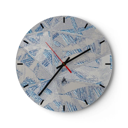 Horloge murale - Pendule murale - Motif géométrique avec des lignes bleues sur fond gris - 30x30cm - Dans un labyrinthe bleu-gris - Décoration murale moderne pour le salon, la cuisine et la chambre ARTTOR