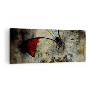 Impression sur toile - Image sur toile - Un papillon dans les tons de rouge et de gris sur un fond texturé - 120x50cm - Regarde avant que je disparaisse - Décoration murale moderne pour le salon et la chambre ARTTOR