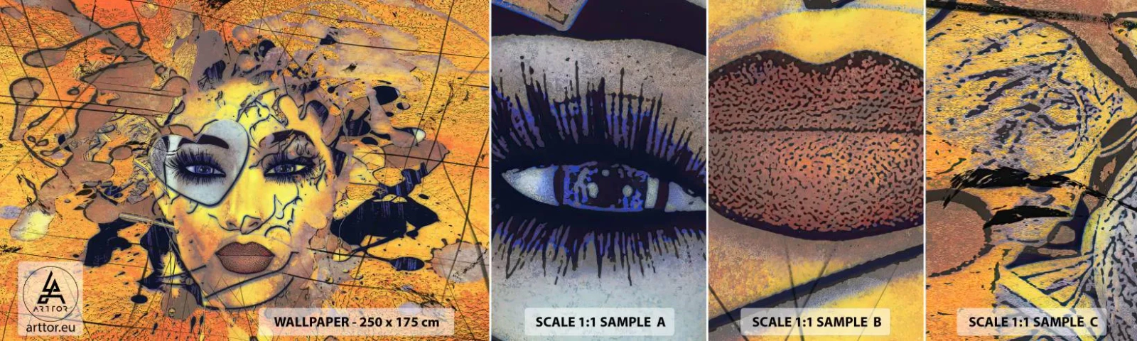 Échantillon De Papier Peint Standard Eco - Beauté ensoleillée - Abstraction, Visage de femme, Yeux - 100x30 cm