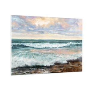 Impression sur verre - Image sur verre - Un tableau représentant des vagues s'écrasant sur le rivage - 70x50cm - Ici tu adouciras ton âme - Décoration murale moderne pour le salon et la chambre ARTTOR
