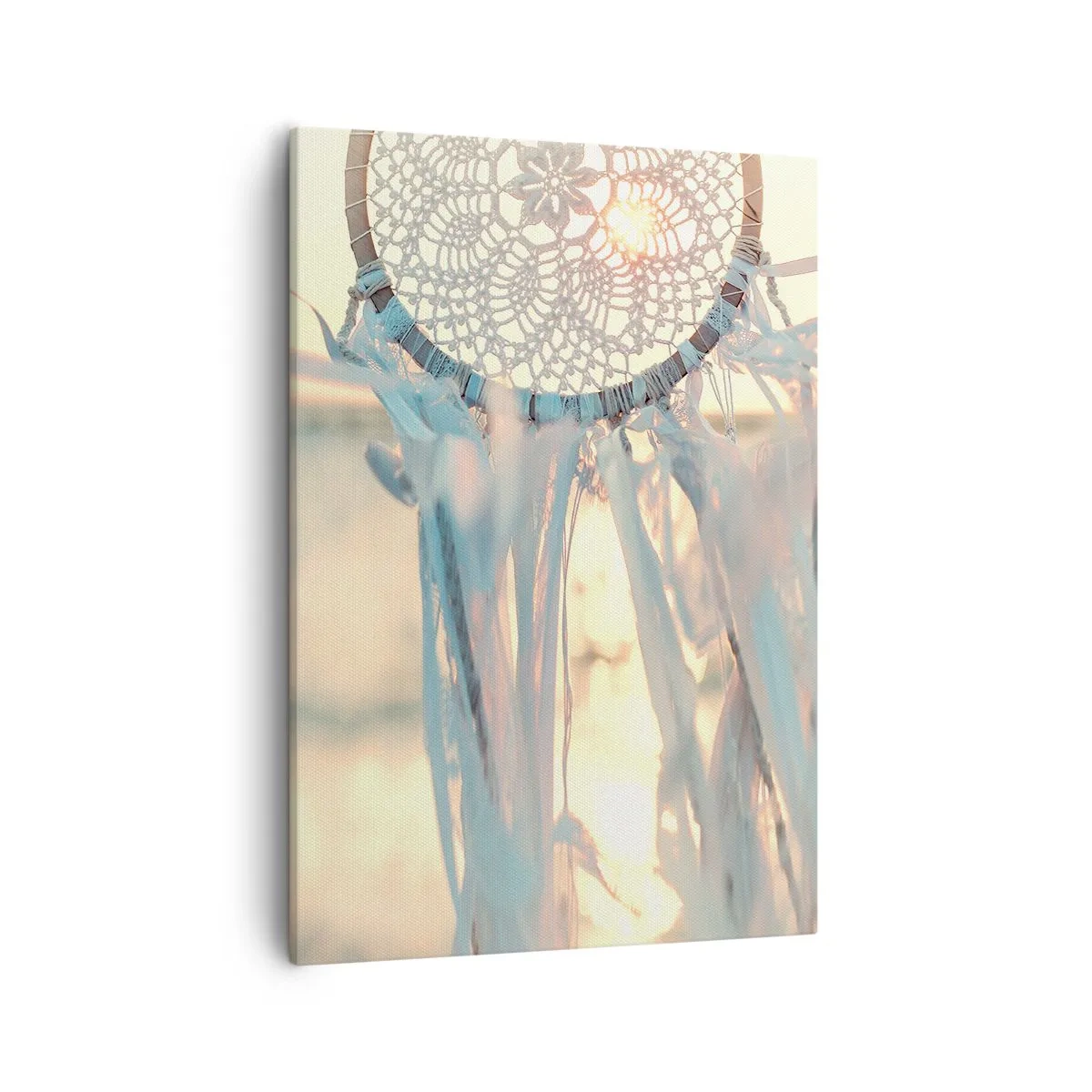 Impression sur toile - Image sur toile - Un attrape-rêves délicat sur fond de soleil couchant - 50x70cm - Totem en dentelle - Décoration murale moderne pour le salon et la chambre ARTTOR