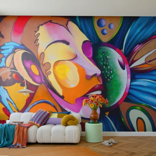 Papier Peint Photo Premium Canvas - Toucher avec la couleur - Abstraction, Femme, Cubisme - 250x175 cm
