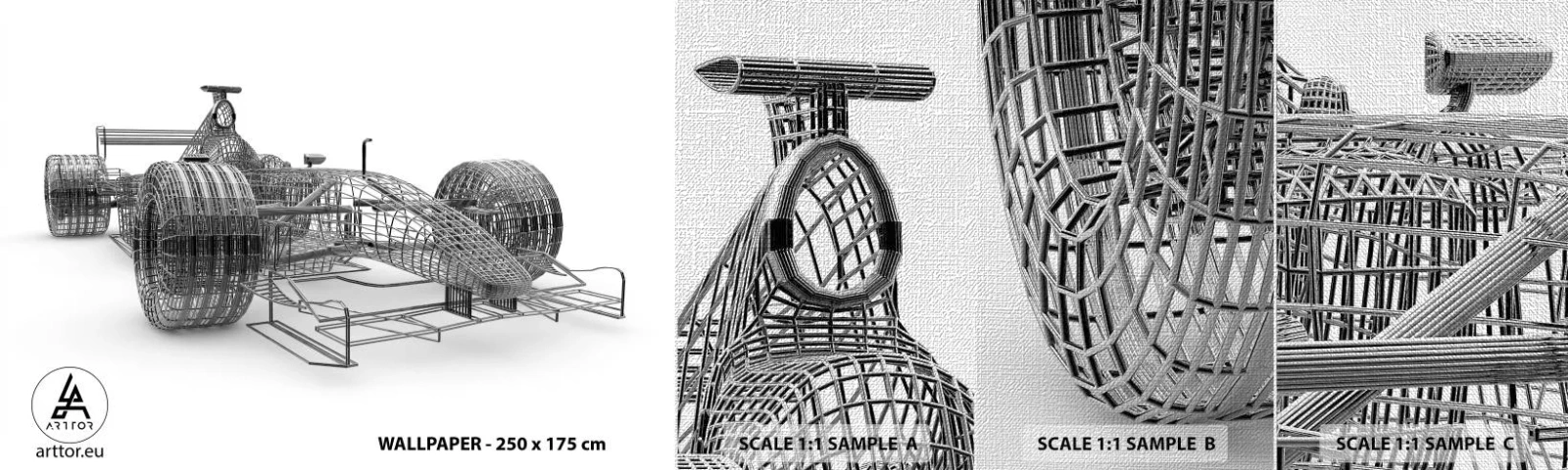 Échantillon de Papier Peint Premium Canvas - Design parfait - idée de course - 3D, Voiture de course, Graphique - 100x30 cm