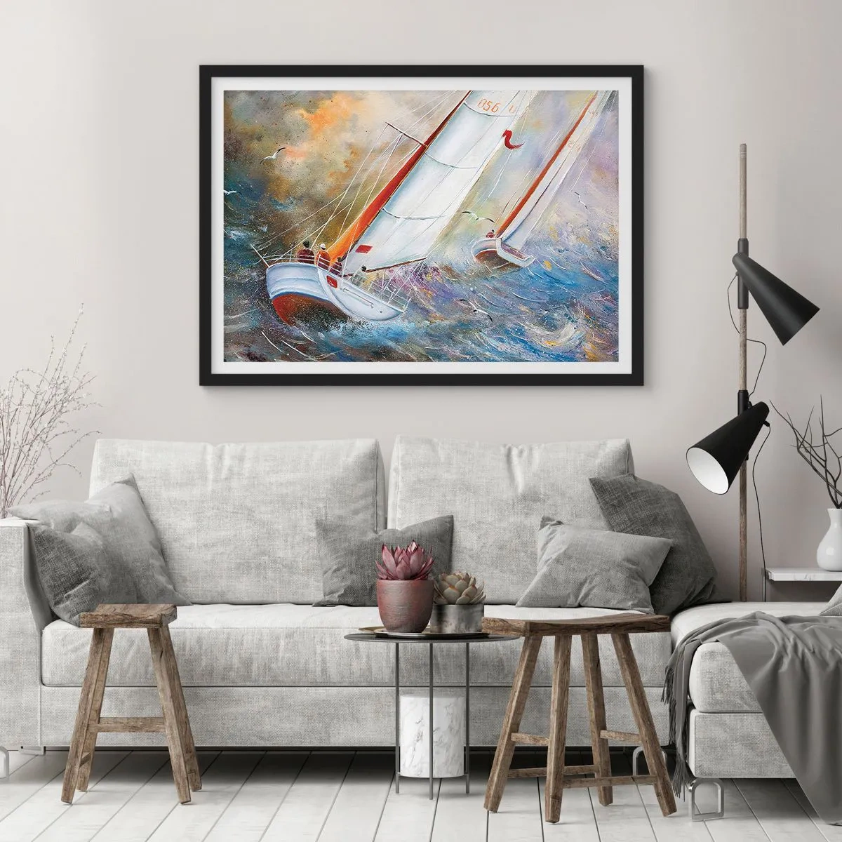 Affiche dans un cadre noir - Poster - Concourir sur les vagues - 91x61 cm