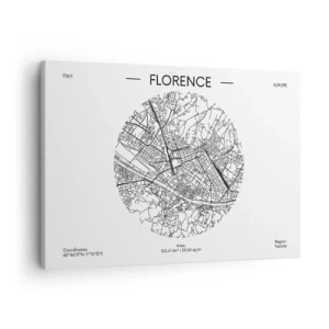 Impression sur toile - Image sur toile - Une carte de Florence dans un style minimaliste en noir et blanc - 70x50cm - Anatomie de Florence - Décoration murale moderne pour le salon et la chambre ARTTOR